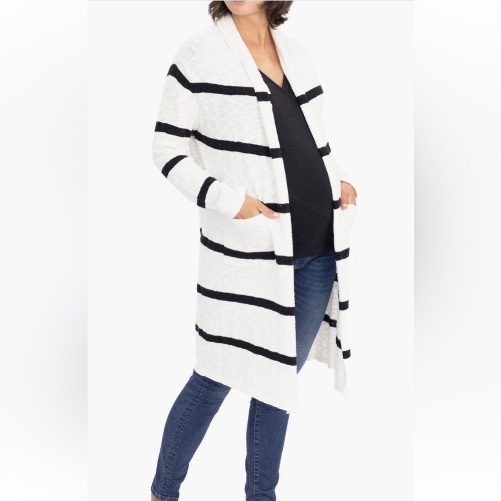 Chic Striped Black and White Cardigan maternity